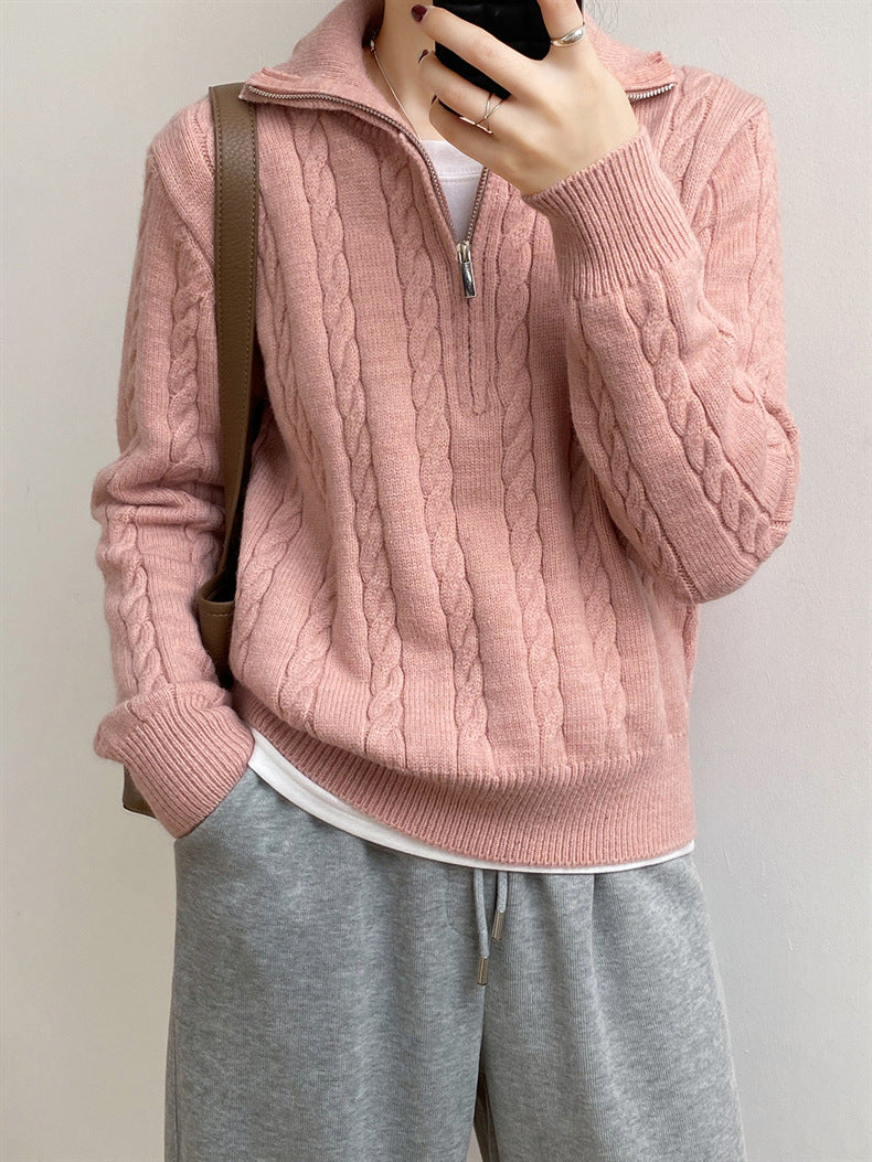 Lena Cable-Knit Half Zip Sweater