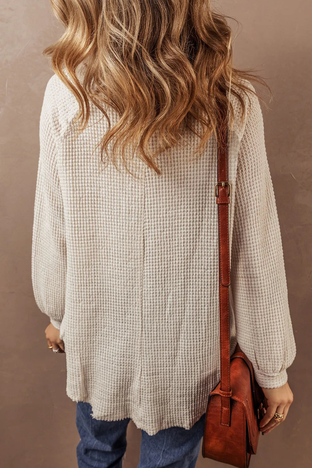 Chloe Waffle-Knit Half Button Long Sleeve Top