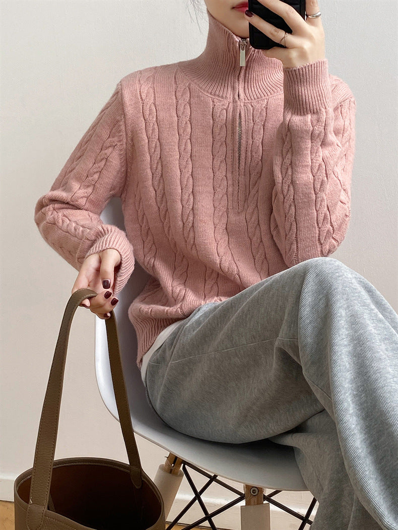 Lena Cable-Knit Half Zip Sweater