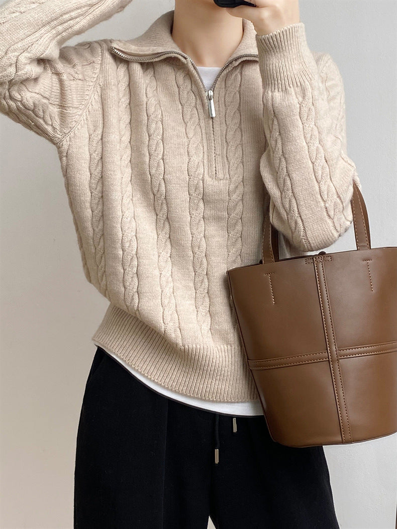 Lena Cable-Knit Half Zip Sweater