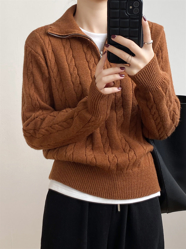 Lena Cable-Knit Half Zip Sweater