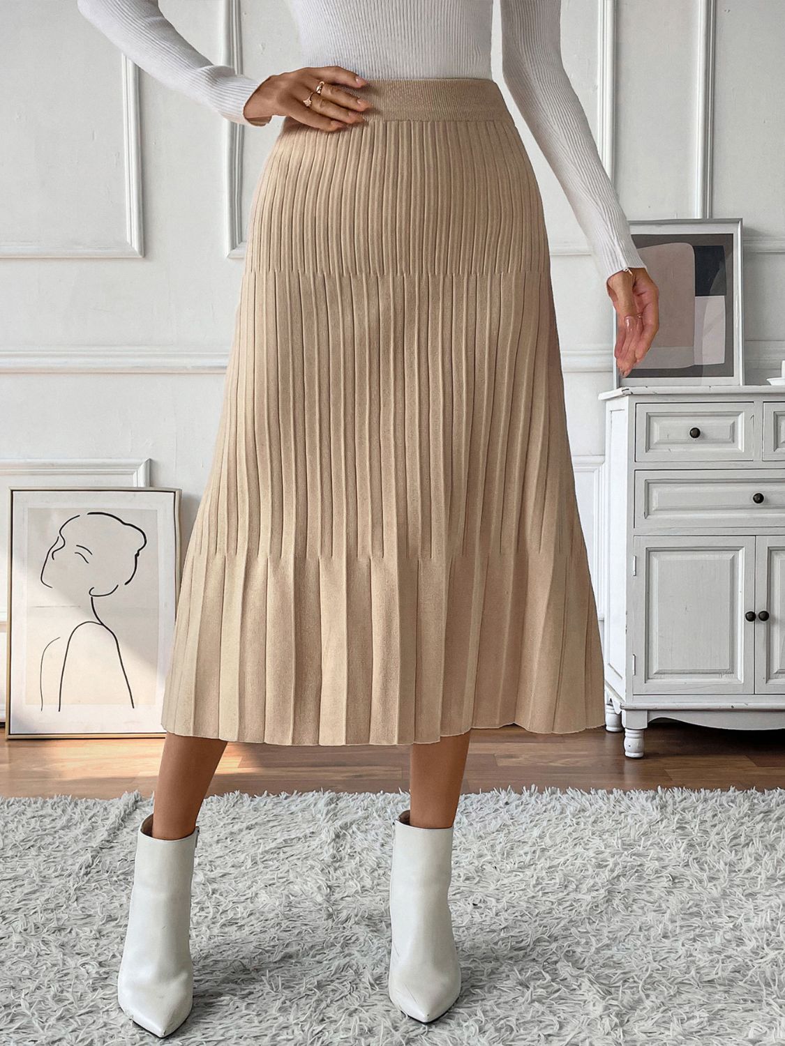 Ruby Pleated Midi Sweater Skirt