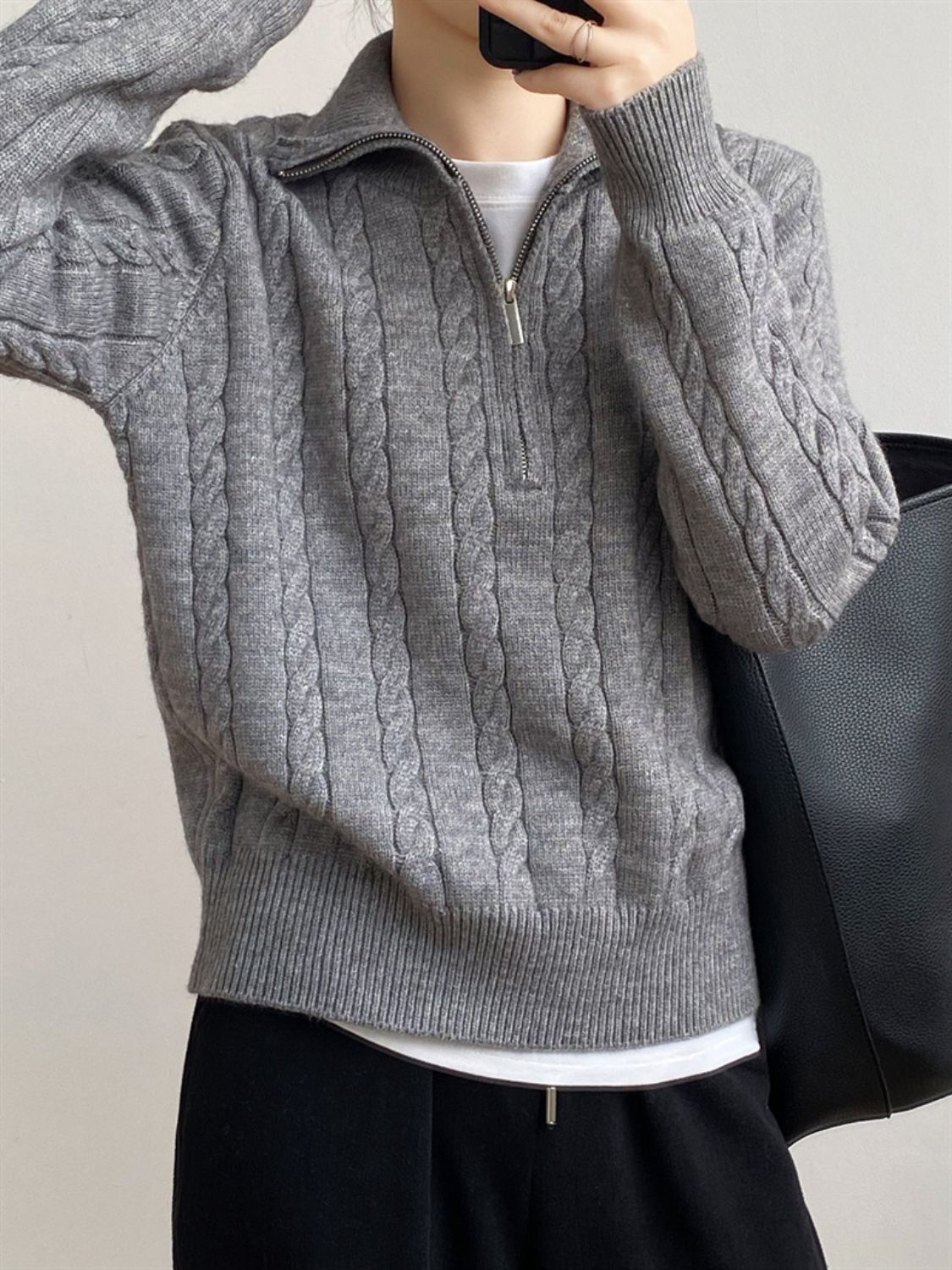 Lena Cable-Knit Half Zip Sweater