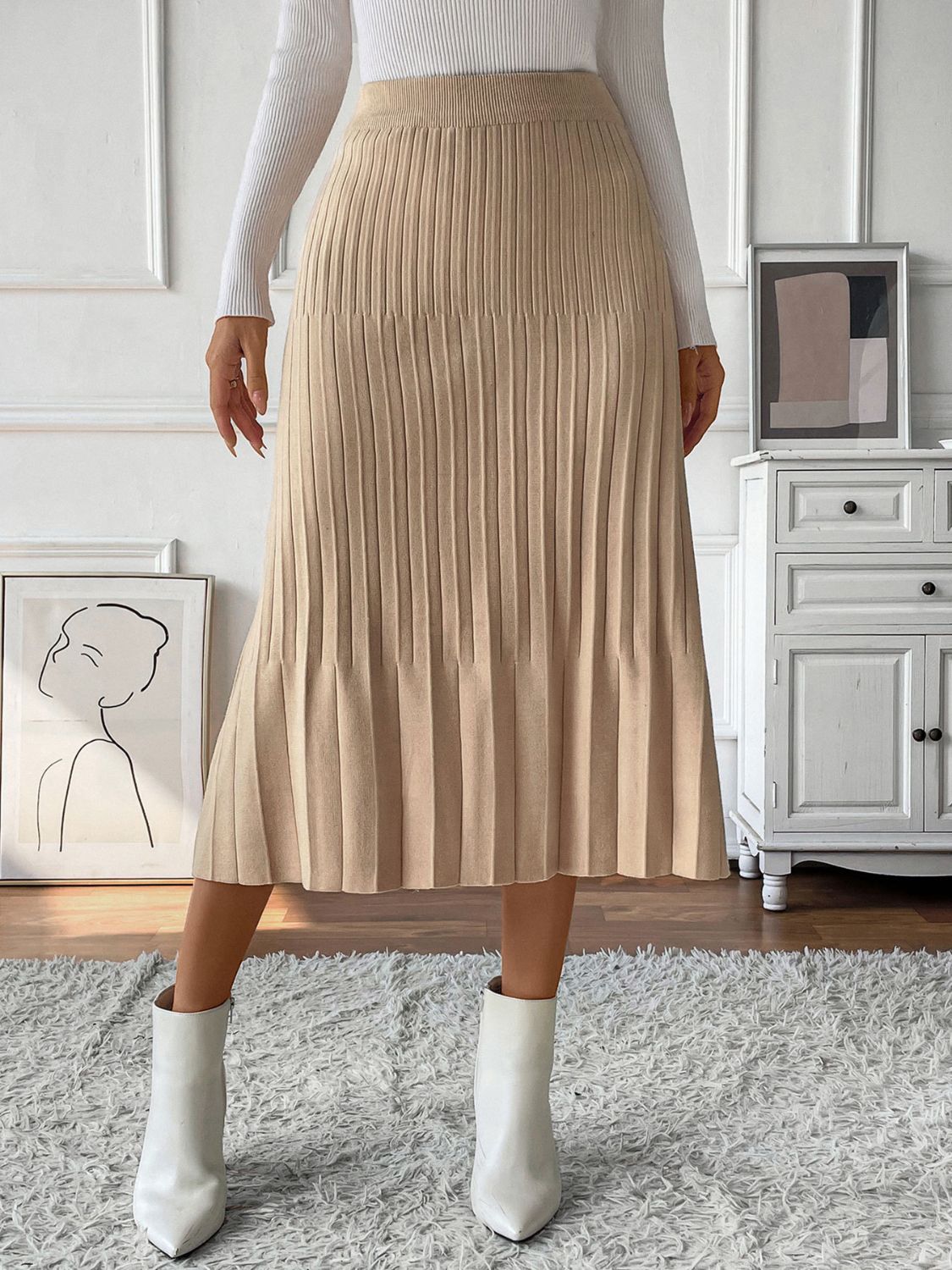 Ruby Pleated Midi Sweater Skirt