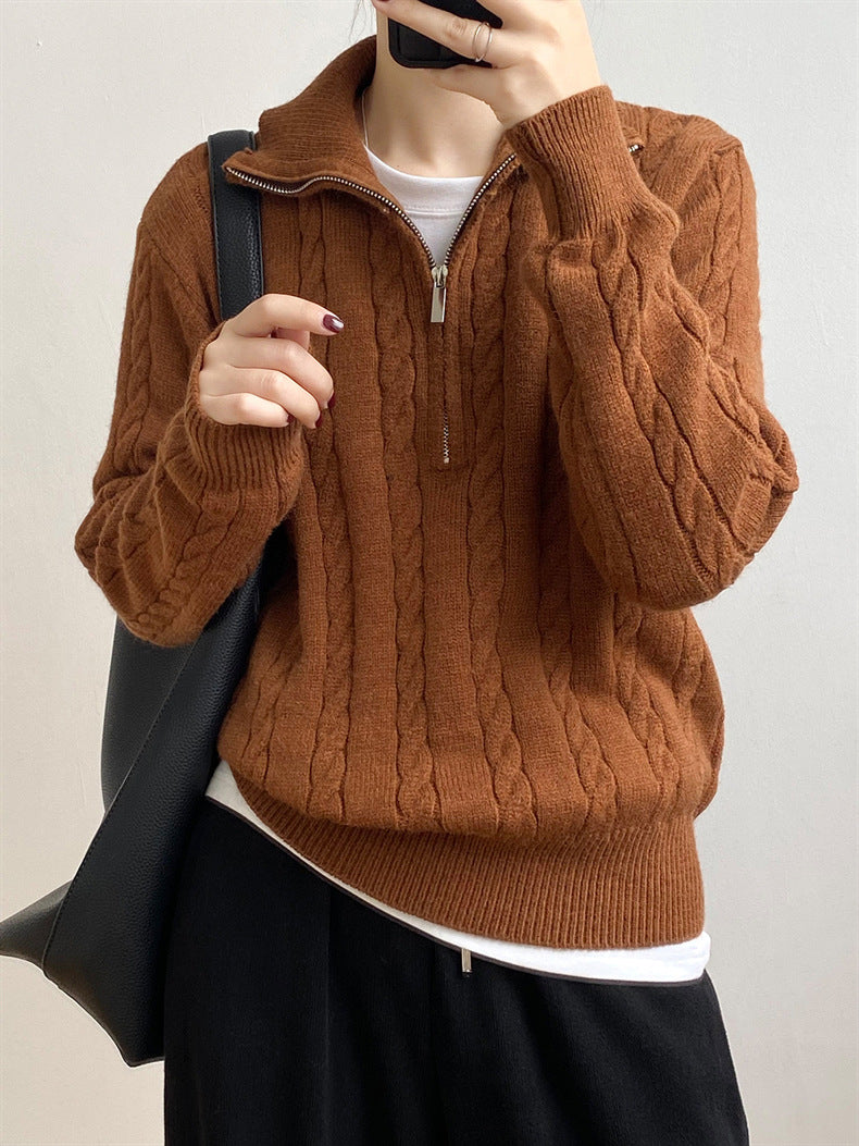 Lena Cable-Knit Half Zip Sweater